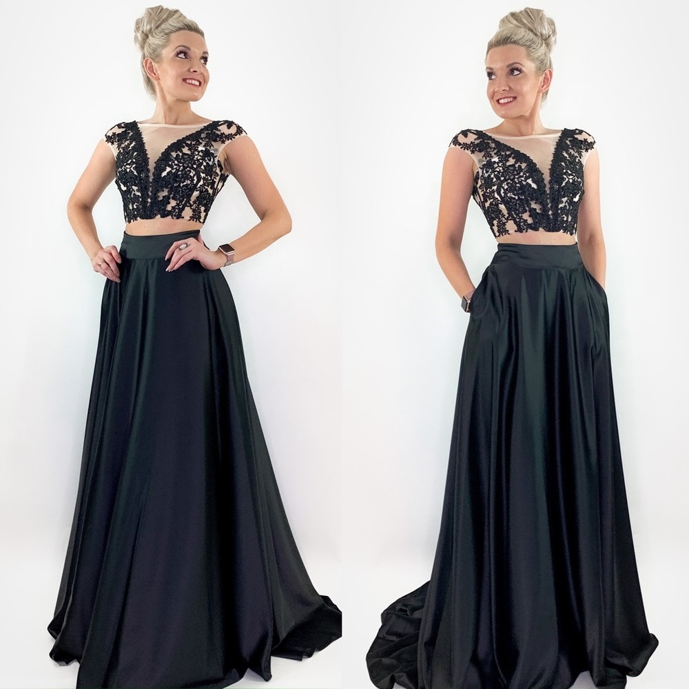 Black Lace Aline Prom Pageant Dress - Picture 4 of 8